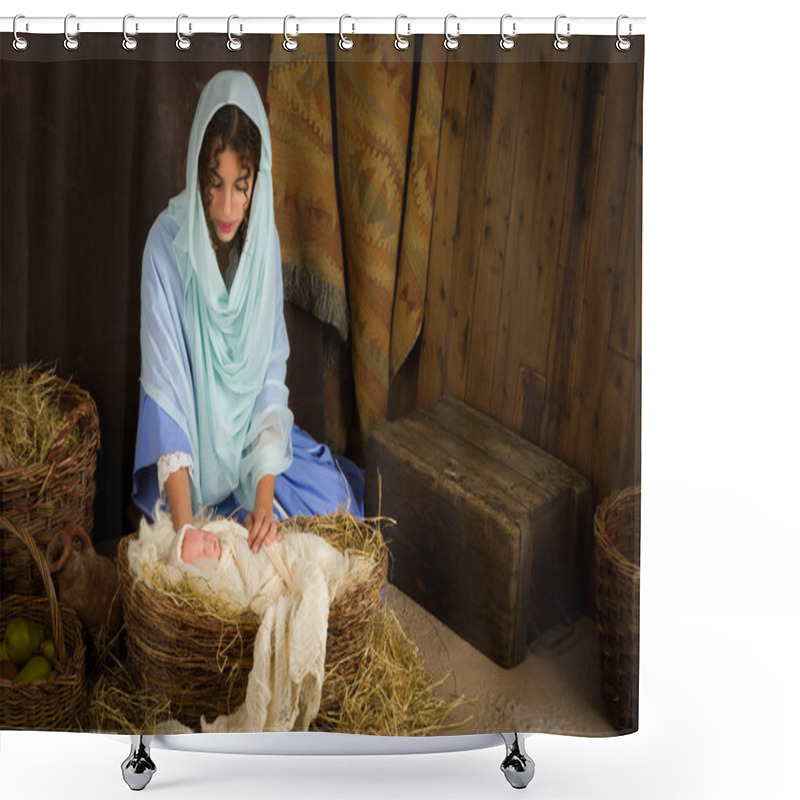 Personality  Nativity Scene In Manger Shower Curtains