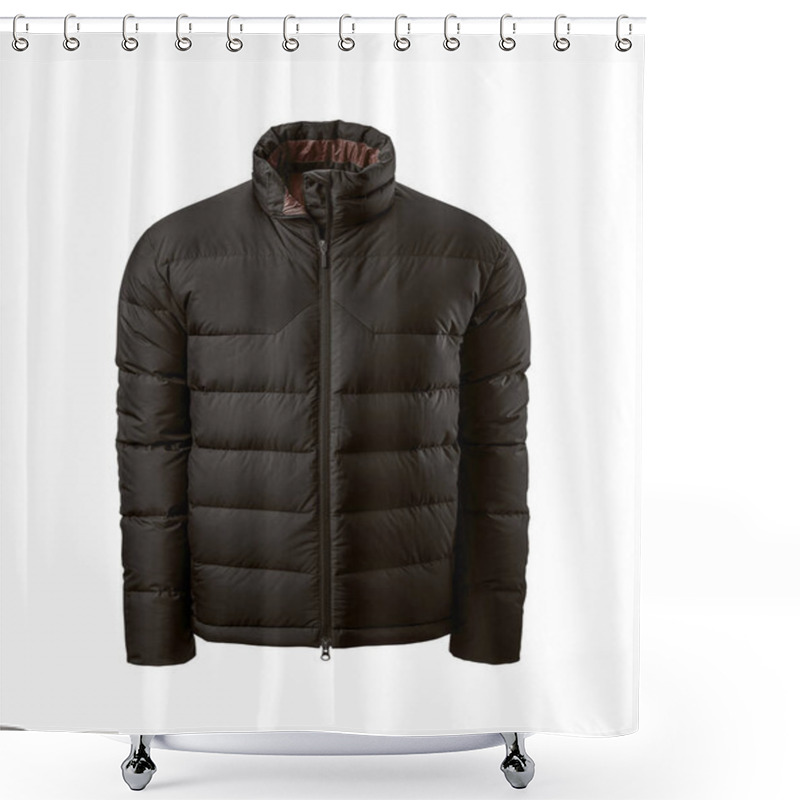 Personality  Men's Brown Warm Sport Puffer Jacket Isolated Over White Background. Ghost Mannequin Photography Shower Curtains