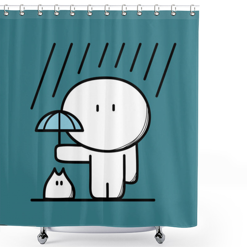 Personality  Cute Man Takes Care Of Pet Shower Curtains