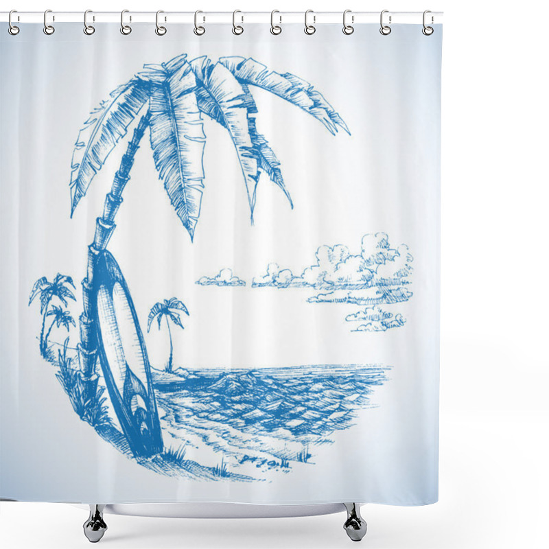 Personality  Surfing Background, Palm Trees And Sea View Shower Curtains