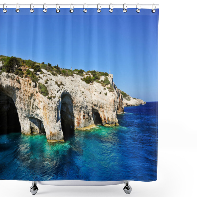 Personality  Famous Caves With Crystal Clear Waters On Zakynthos Island (Greece) Shower Curtains