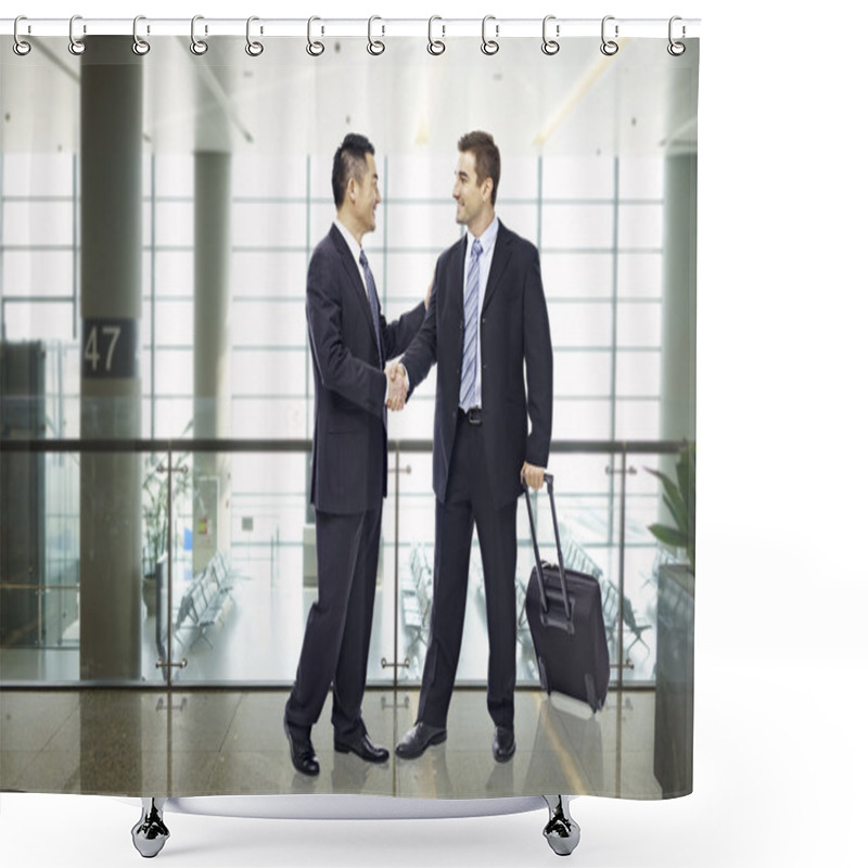 Personality  Business People Shaking Hands At Airport Shower Curtains