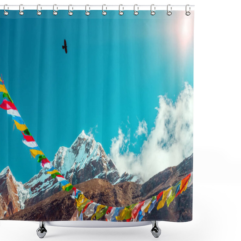 Personality  Nepalese Prayer Flags In Mountains Shower Curtains