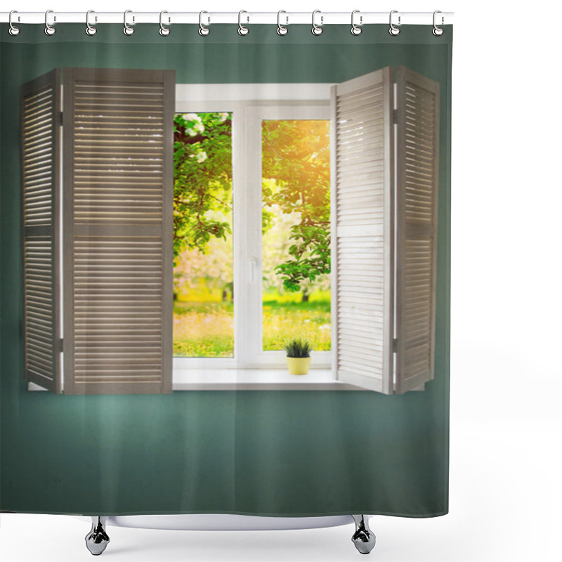 Personality  Window With Wooden Shutters Shower Curtains