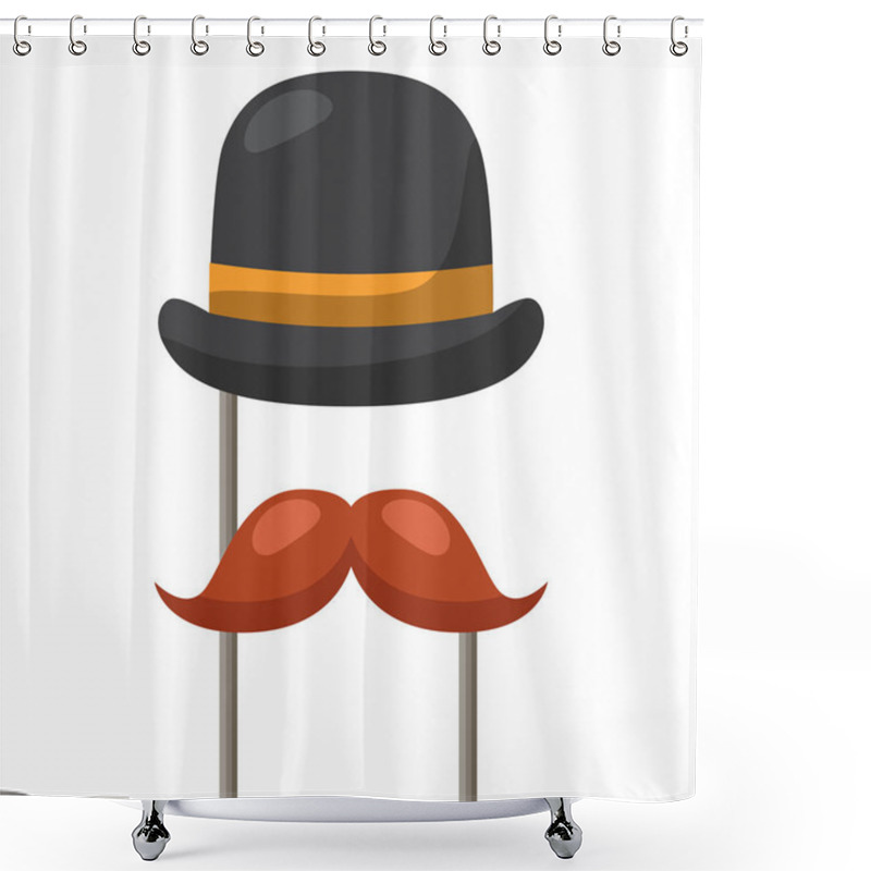 Personality  Hat And Mustache Carnival Costume Party. Accessories For Festival And Party. Vector Illustration Isolated On A White Background Shower Curtains