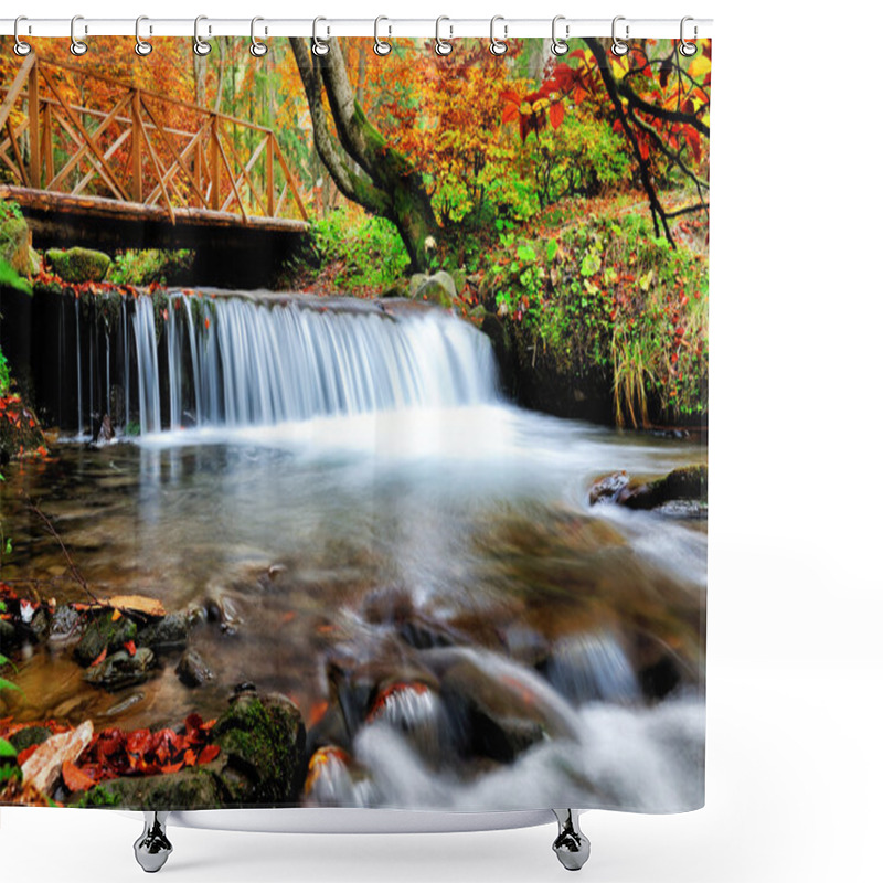 Personality  Waterfall In The Autumn Forest Shower Curtains