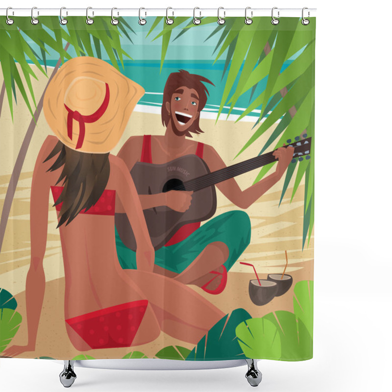 Personality  Guy Playing The Guitar For A Girl On The Beach Shower Curtains