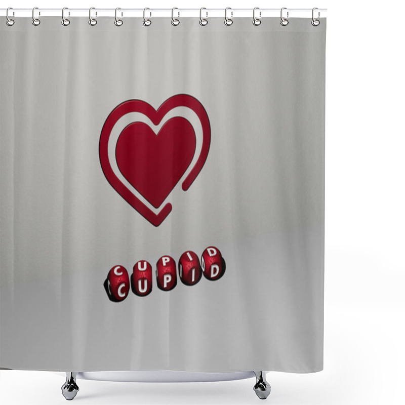 Personality  CUPID 3D Icon On The Wall And Text Of Cubic Alphabets On The Floor, 3D Illustration For Angel And Arrow Shower Curtains