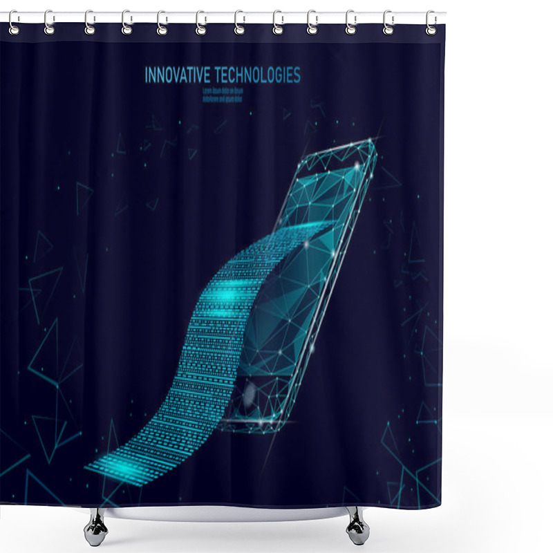 Personality  Digital Bill 3D Web Banking Concept. Polygonal Point Line Online Shopping Ticket Payment Smartphone. Financial Electronic Technology Budget Banner Template Vector Illustration Shower Curtains