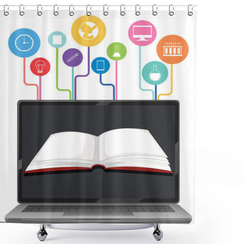 Personality  Open Book On Laptop With Educational Icons Shower Curtains