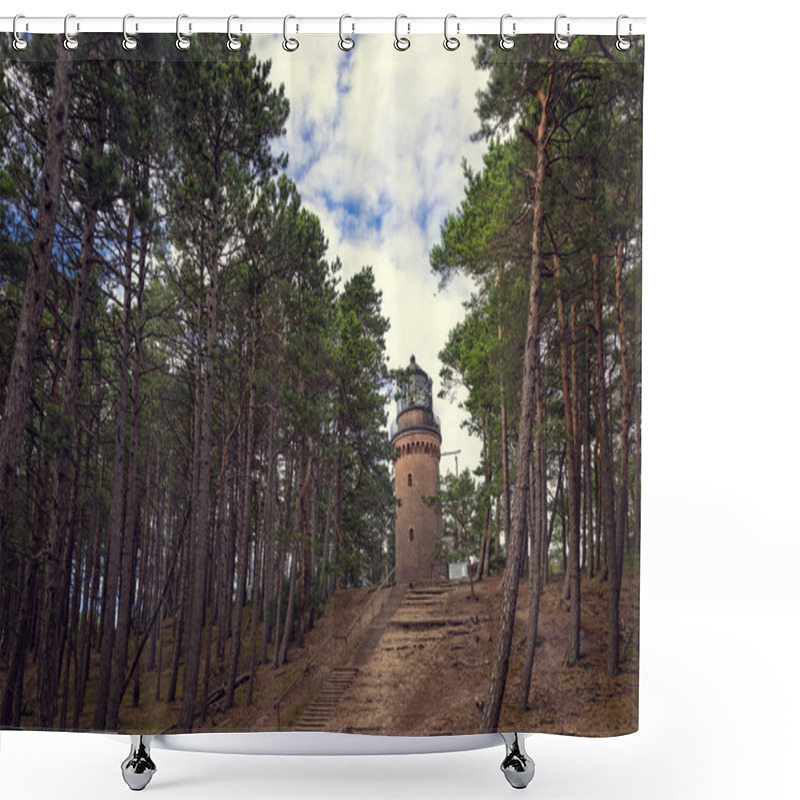 Personality  Czolpino Lighthouse Among The Trees Shower Curtains