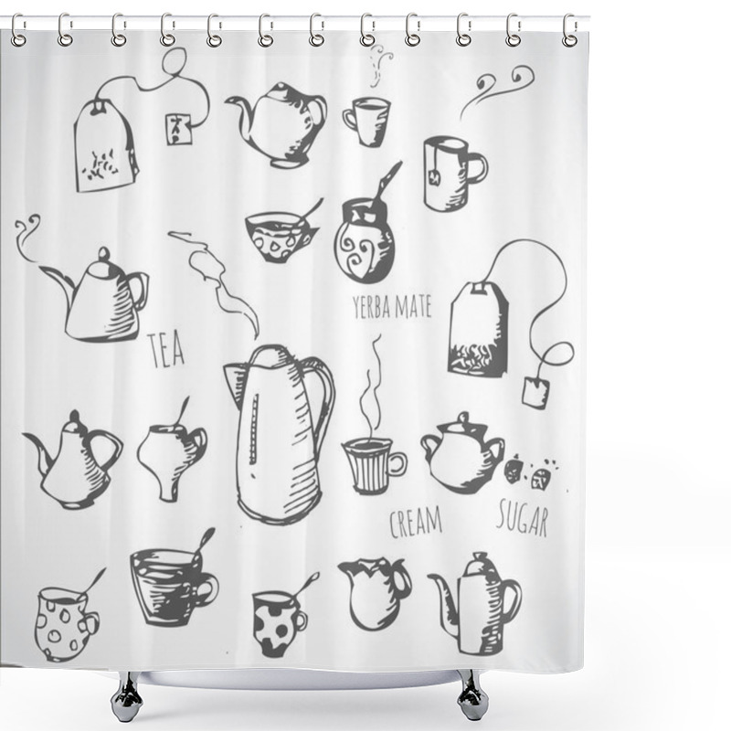 Personality  Sketches Of Tea Objects Shower Curtains