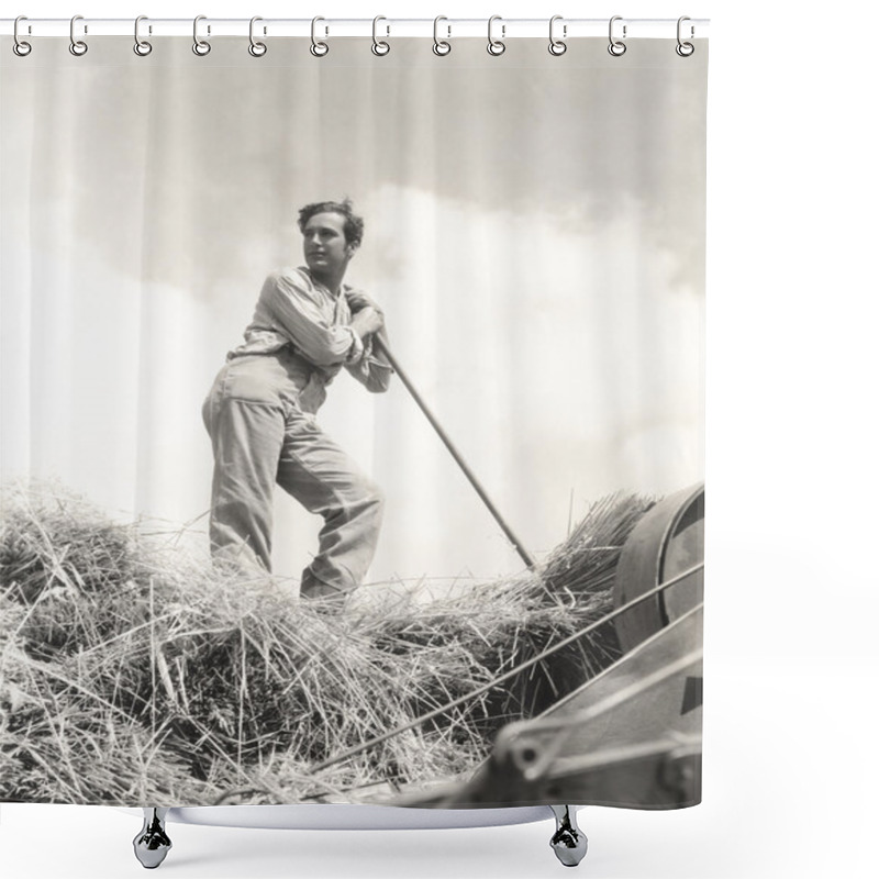 Personality  Man Baling Hay Shower Curtains