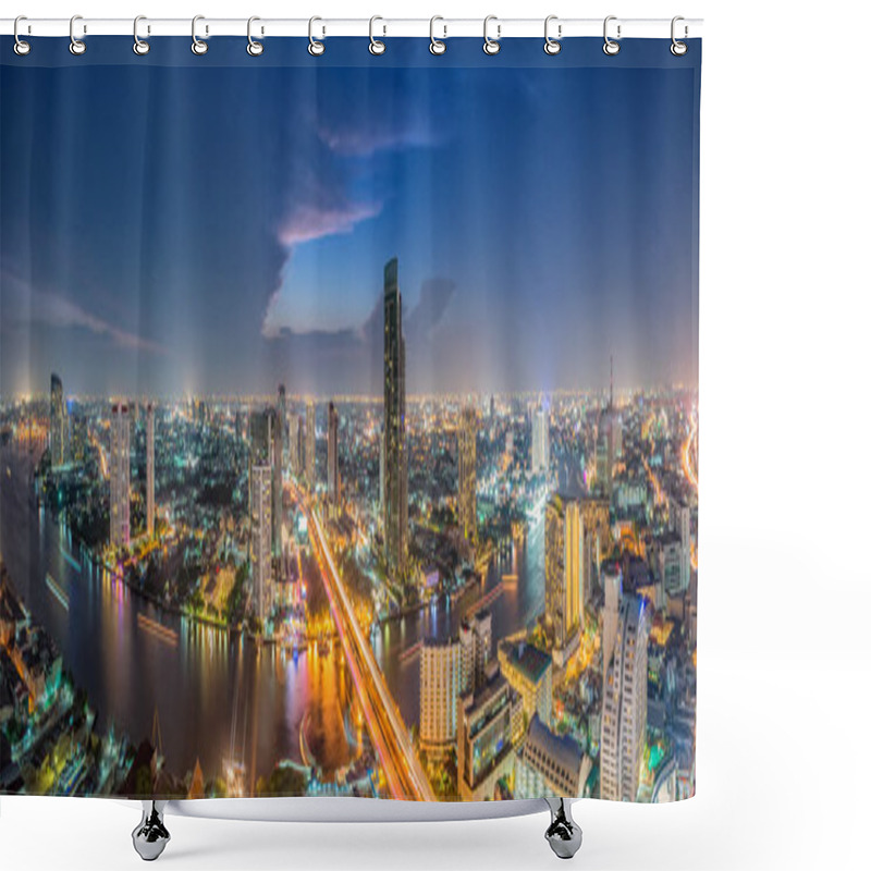 Personality  Bangkok Transportation At Dusk With Modern Business Building Alo Shower Curtains