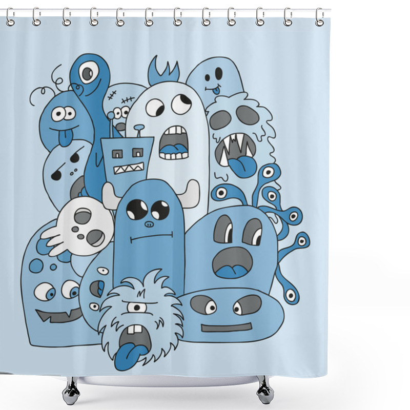 Personality  Funny Cartoon Monsters Card Shower Curtains