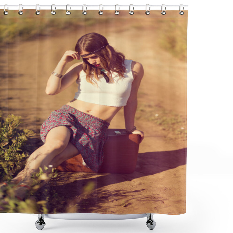 Personality  Beautiful Girl On A Road Shower Curtains