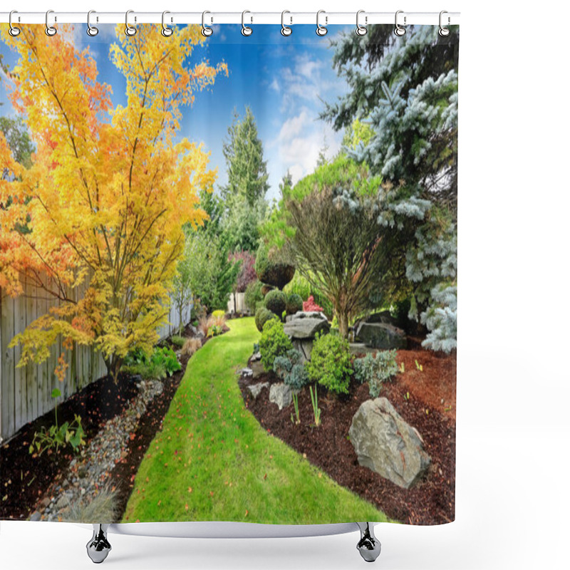 Personality  Backyard Landscape Design. Tropical Theme Shower Curtains