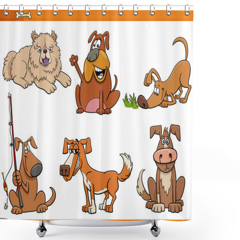 Personality  Cartoon Illustration Of Funny Dogs And Puppies Animal Characters Set Shower Curtains