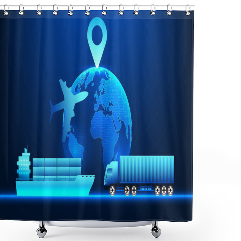 Personality  Transportation And Logistics Business Technology Worldwide Shipping By Using Technology And Artificial Intelligence To Tell The Location And Help Manage The Transportation System Efficiently. Shower Curtains