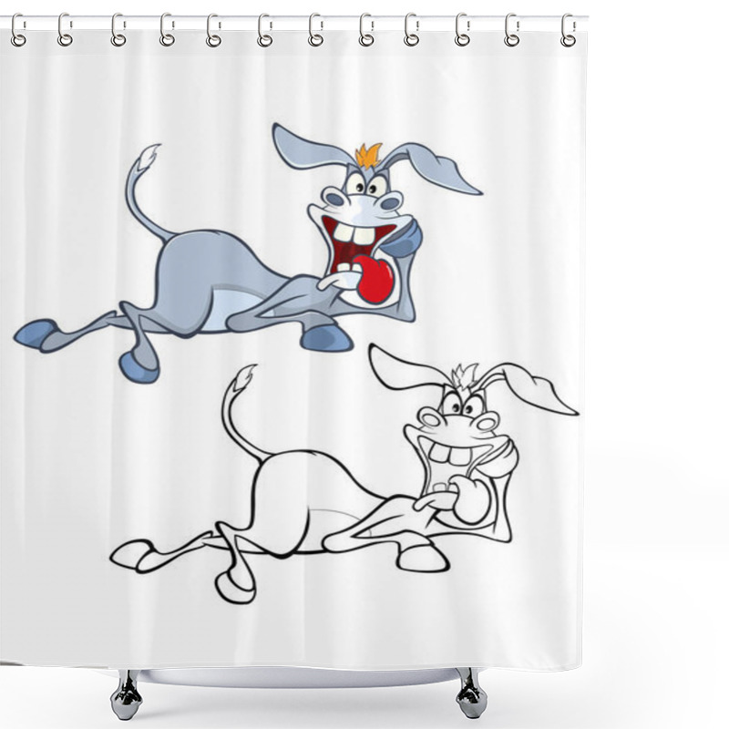 Personality  Illustration Of A Cute Cartoon Character Burro For You Design And Computer Game. Coloring Book Outline Set - Illustration Shower Curtains