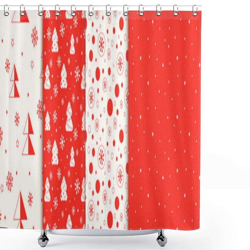 Personality  Set Of Holiday, Christmas, New Year Red And White Seamless Pattern With Christmas Trees, Snowflakes, Stars. Loopable Design For Wrapping Paper, Textile, Background, Banner Shower Curtains