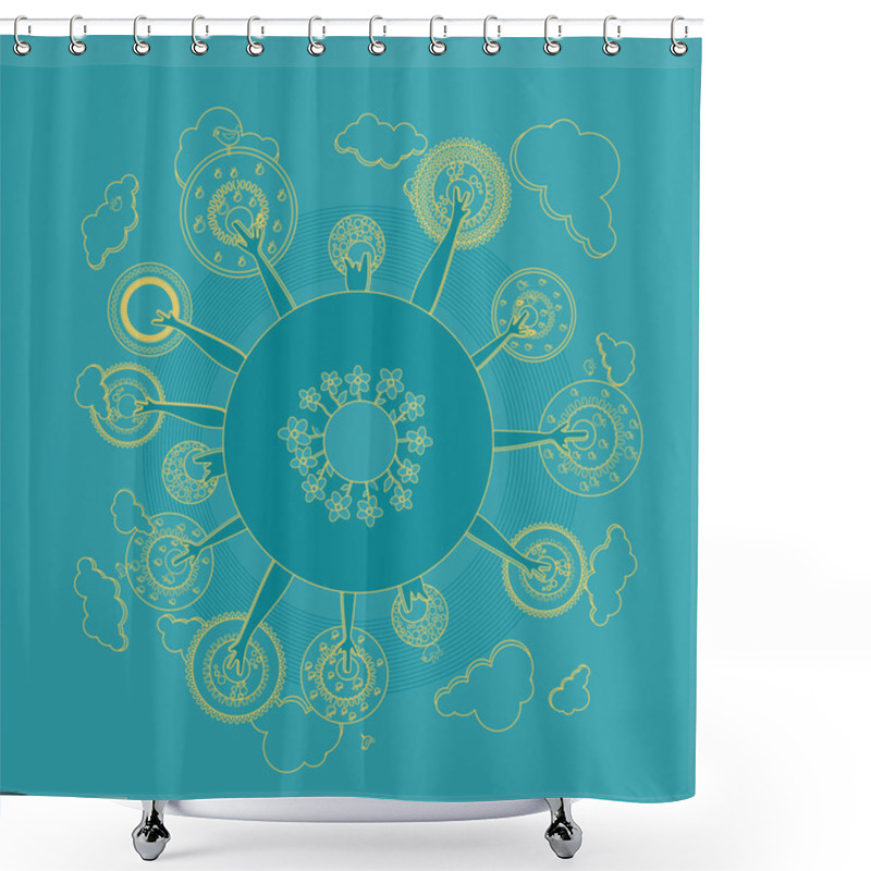 Personality  Eco Earth With Trees. Vector Illustration. Shower Curtains