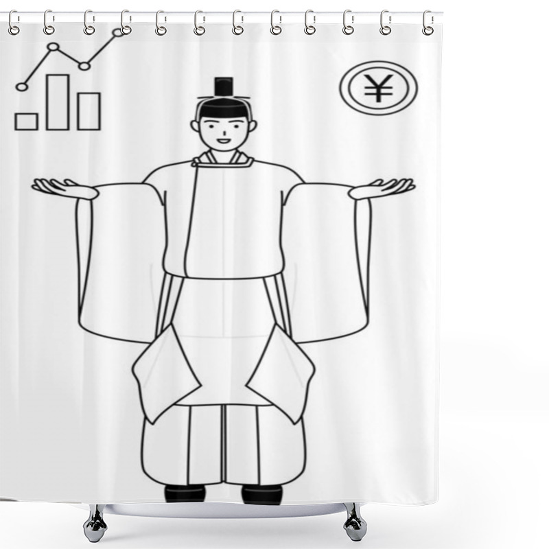 Personality  Priest Of The Shrine, Wearing A Crown And A White Silk Robes Worn At Festivals, Guiding An Image Of DX, Performance And Sales Improvement, Vector Illustration Shower Curtains