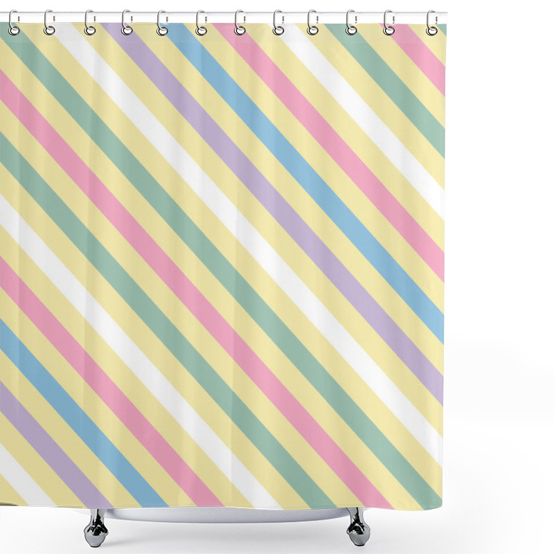 Personality  Vector Seamless Pattern Pastel Rainbow With Yellow, Pink, Blue, Green, White Diagonal Stripes. Shower Curtains