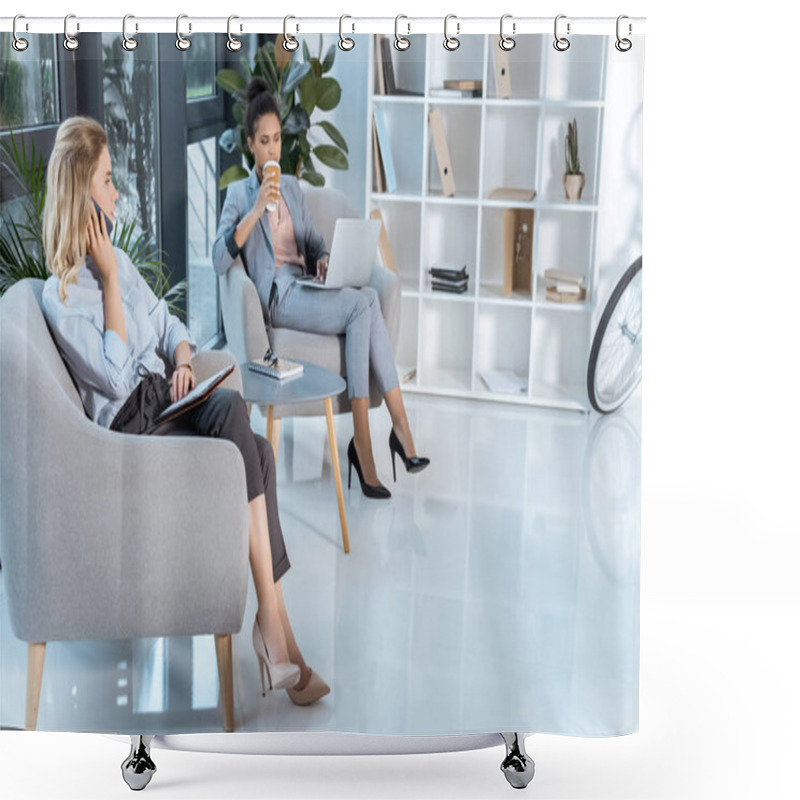 Personality  Businesswoman Talking On Smartphone Shower Curtains