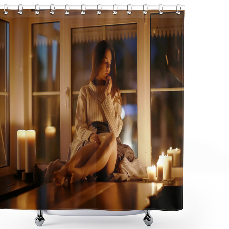 Personality  Young Woman With Candles Shower Curtains