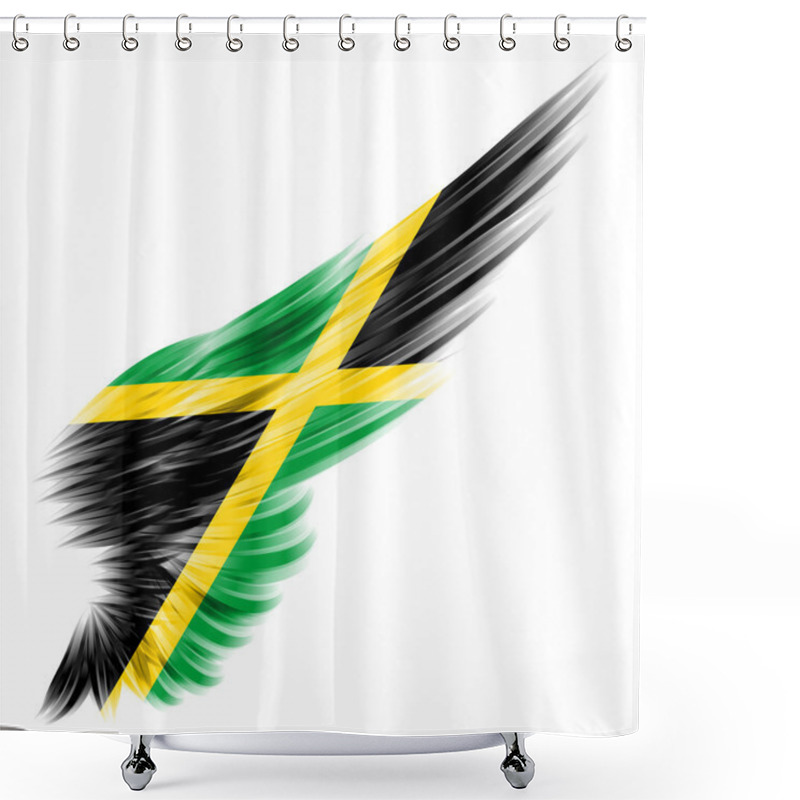 Personality  Flag Of Jamaica On Abstract Wing With White Background Shower Curtains