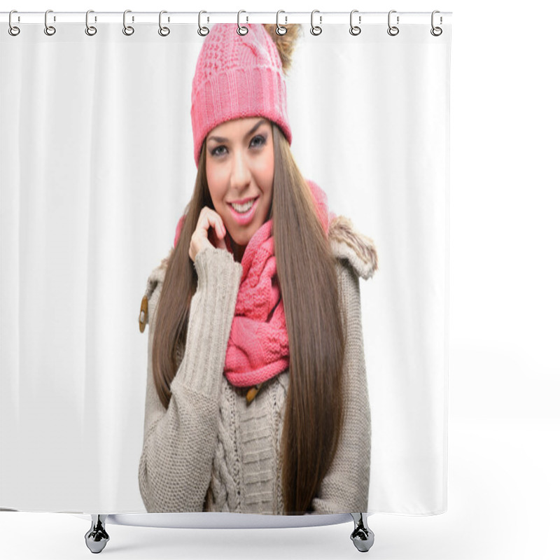 Personality  Woman In Winter Clothes Shower Curtains