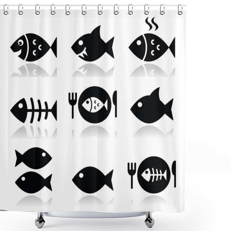 Personality  Fish, Fish On Plate, Skeleton Vecotor Icons Shower Curtains