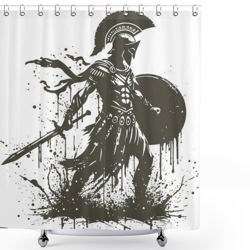 Personality  Ancient Warrior Knight In Armor And A Helmet With Feathers Ready For Battle Holding A Sword And Shield At The Ready Shower Curtains