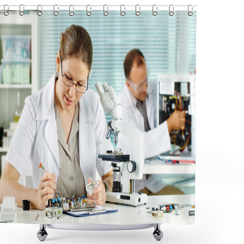 Personality  Engineers Working With Electronics Details Shower Curtains