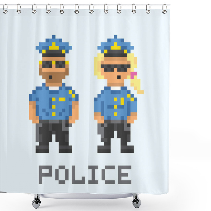 Personality  Police Couple In Pixel Art Style Vector Illustration Shower Curtains