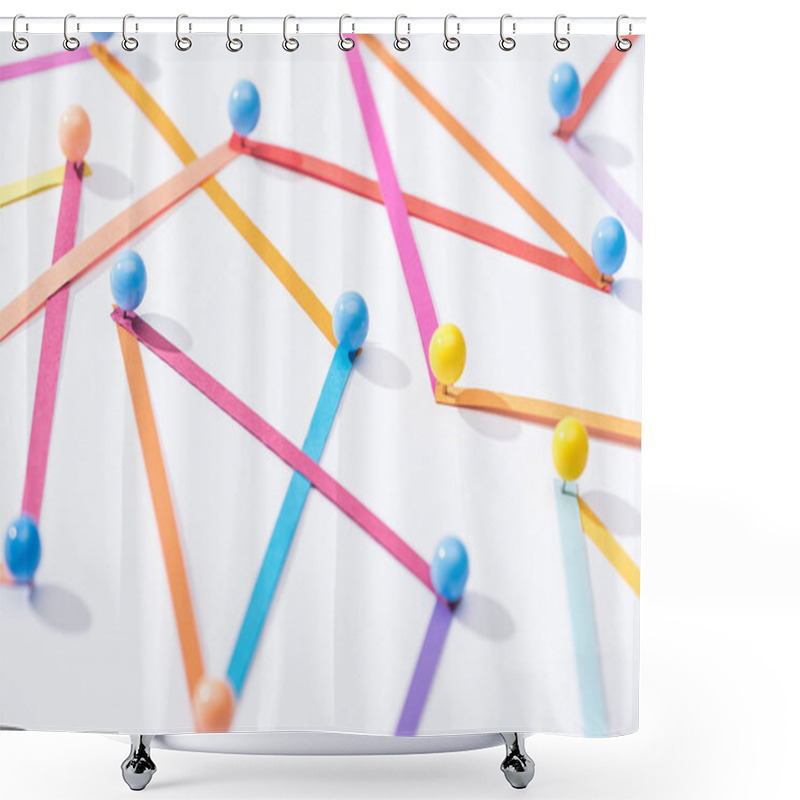 Personality  Multicolored Abstract Connected Lines With Pins, Connection And Communication Concept Shower Curtains