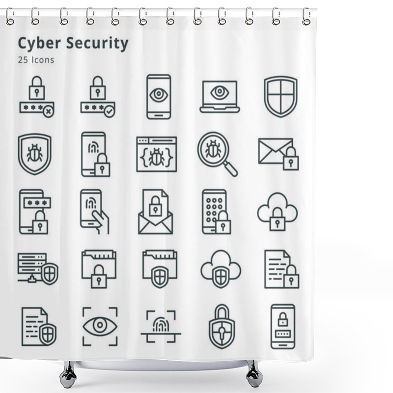 Personality  25 Icons On Cyber Security And Related Topic Shower Curtains