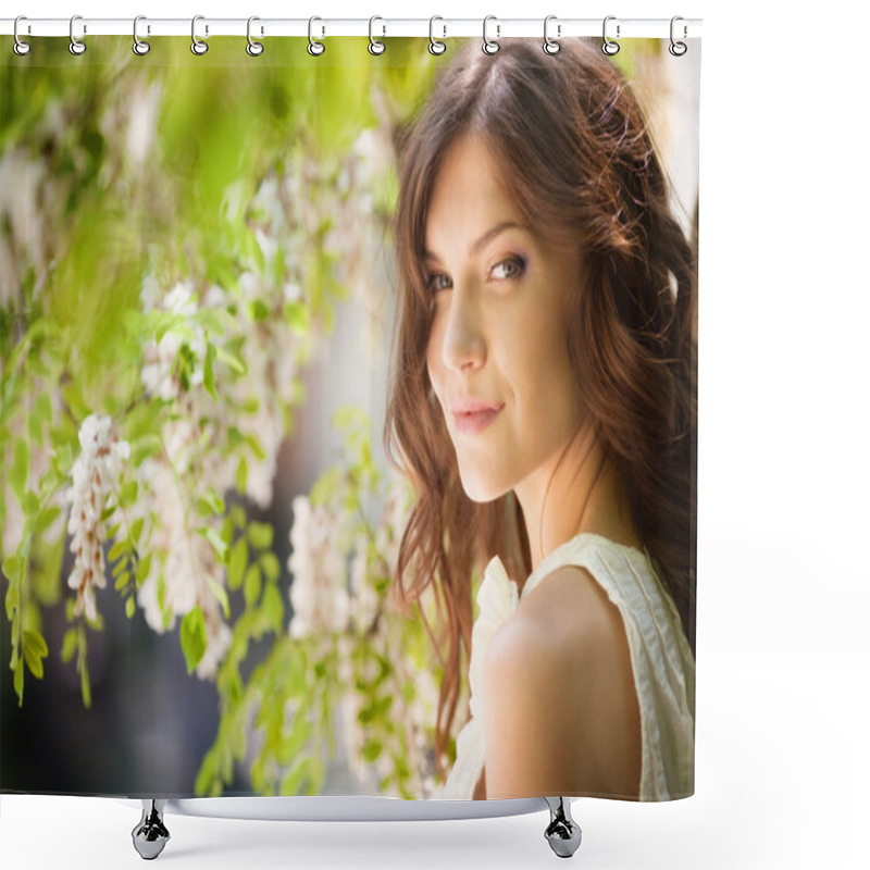 Personality  Girl In Blooming Garden Shower Curtains