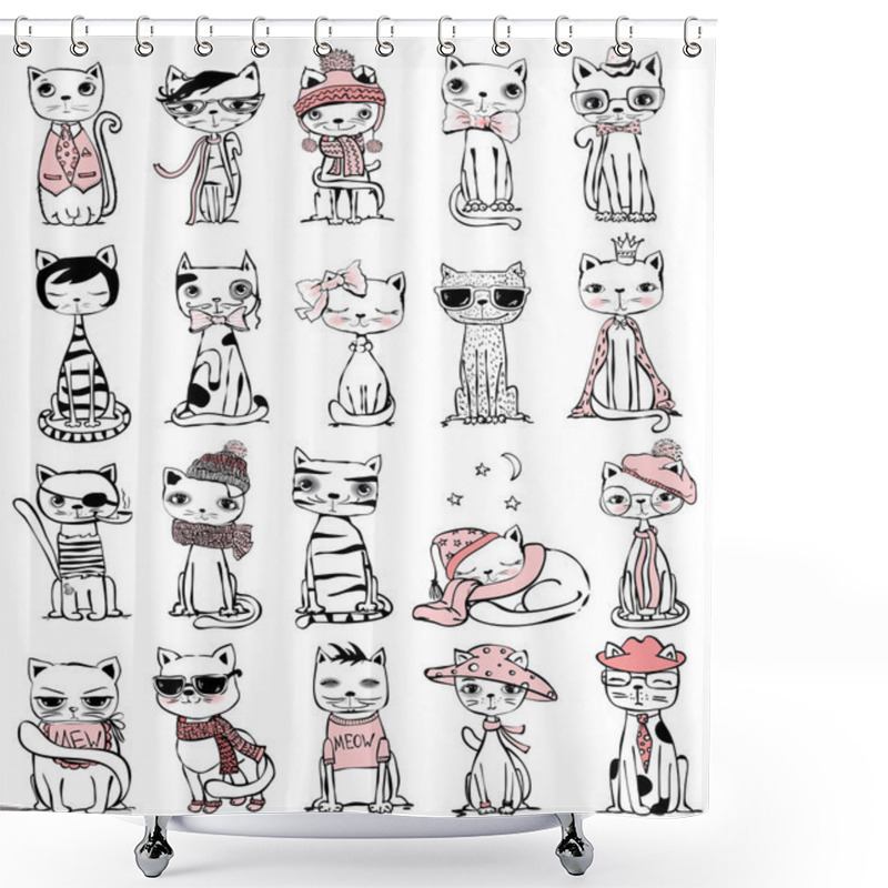 Personality  Big Set Of Vector Cute Funny Cats For Greeting Card Design, T-shirt Print, Inspiration Poster. Shower Curtains