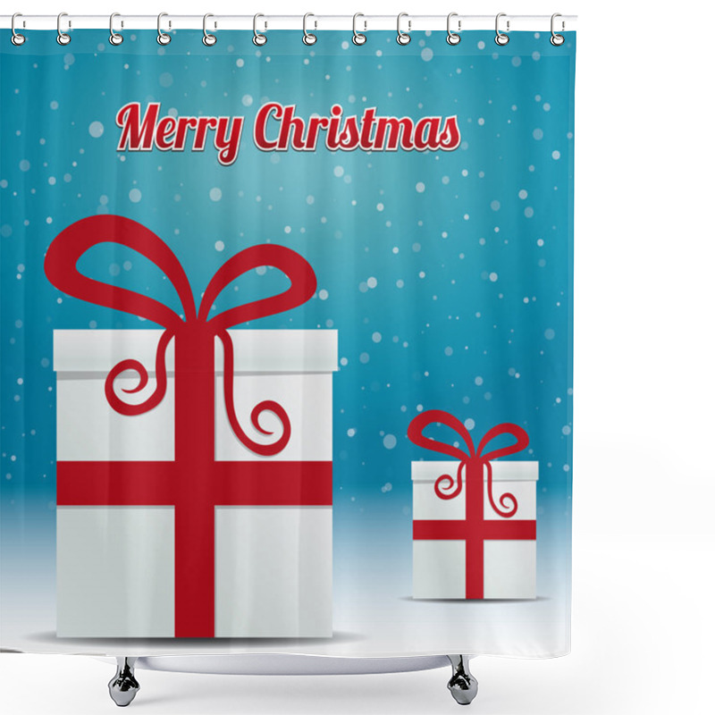 Personality  Gift Box Snowy Winter Background Merry Christmas Shower Curtains