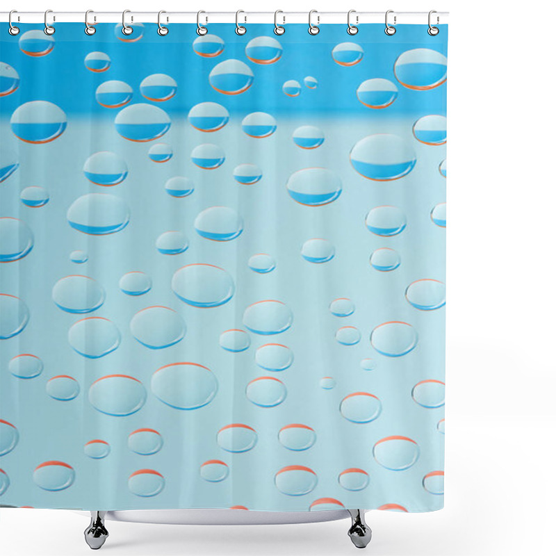 Personality  Close-up View Of Transparent Droplets On Light Blue Background Shower Curtains