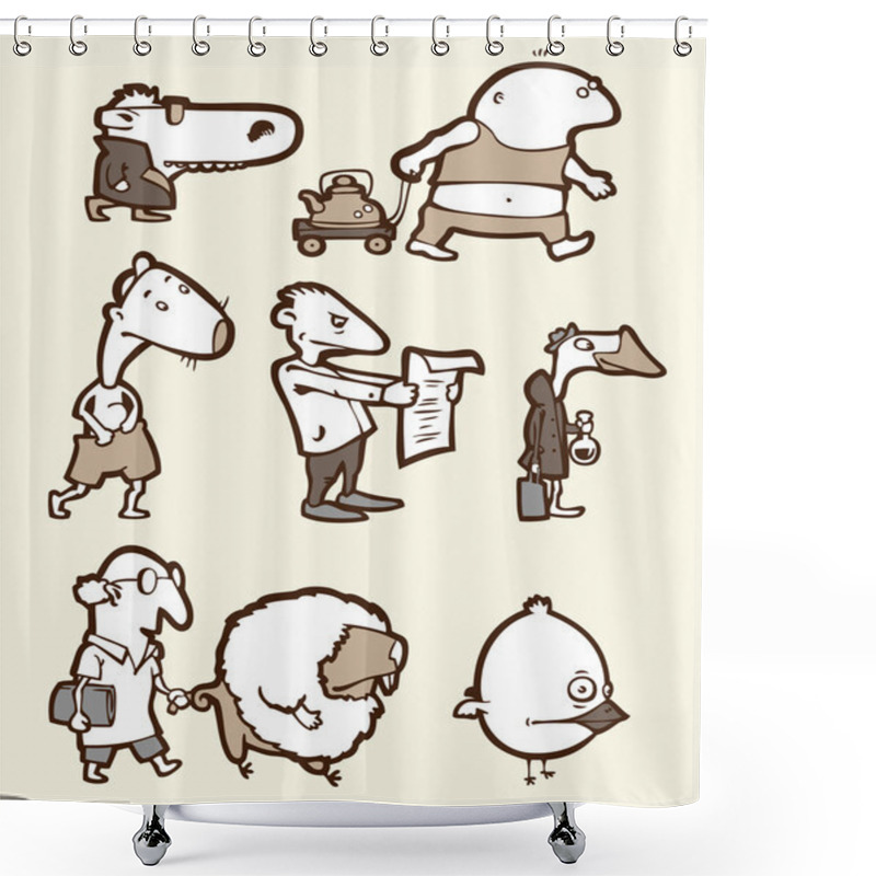 Personality  Set Of A Funny Creatures #2 Shower Curtains