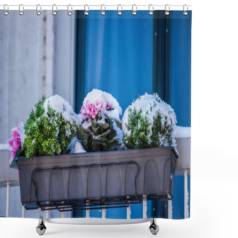 Personality  Snow Covered Flowers On The Balcony Shower Curtains