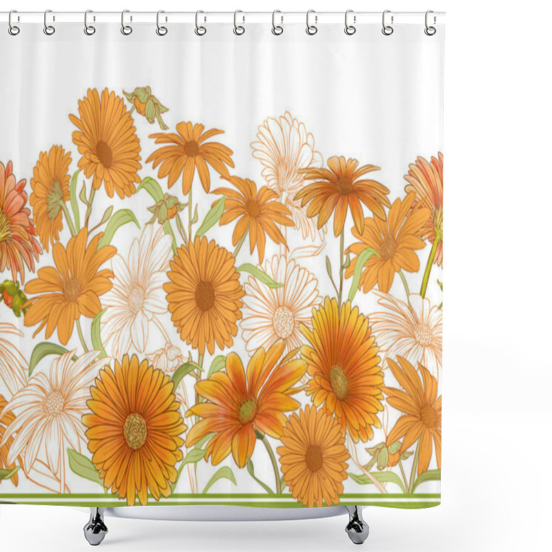 Personality  Calendula Medicinal Herbs And Flowers Seamless Pattern, Background. Vector Illustration. Shower Curtains