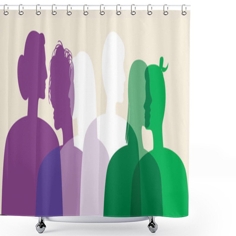 Personality  Genderqueer People, Non-binary People. Silhouette Vector Stock Illustration. Genderqueer As A LGBTQ Community, Triggered, Binary, Agender. People's Faces In Profile. Isolated Illustration Shower Curtains