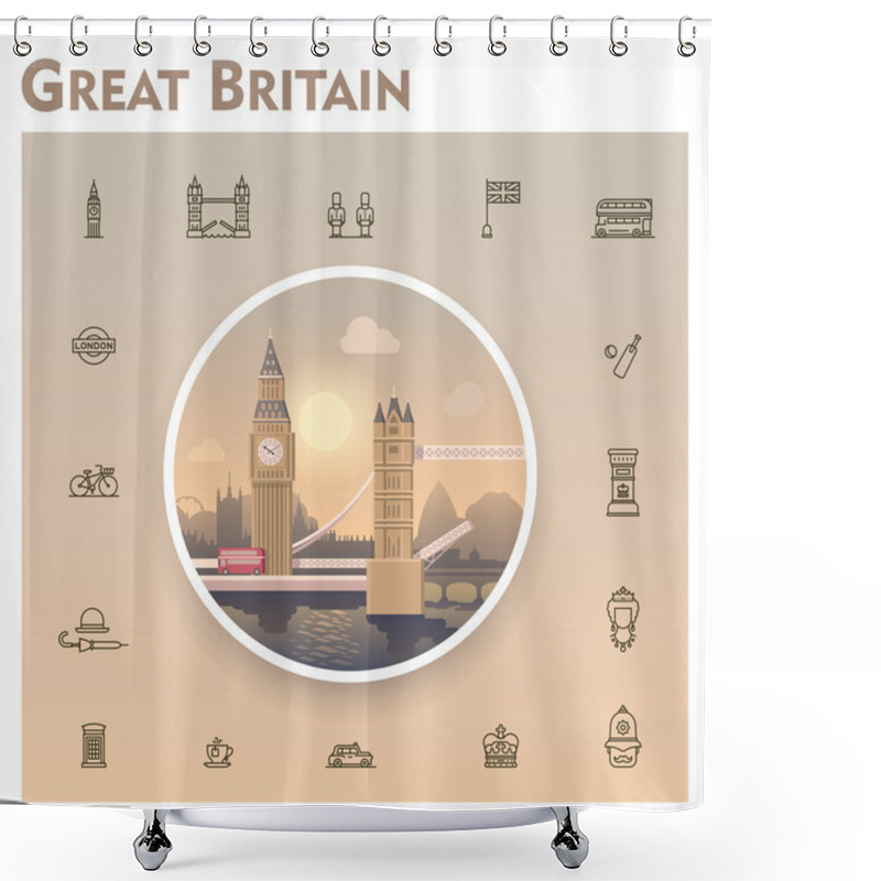 Personality  United Kingdom Travel Icon Set Shower Curtains