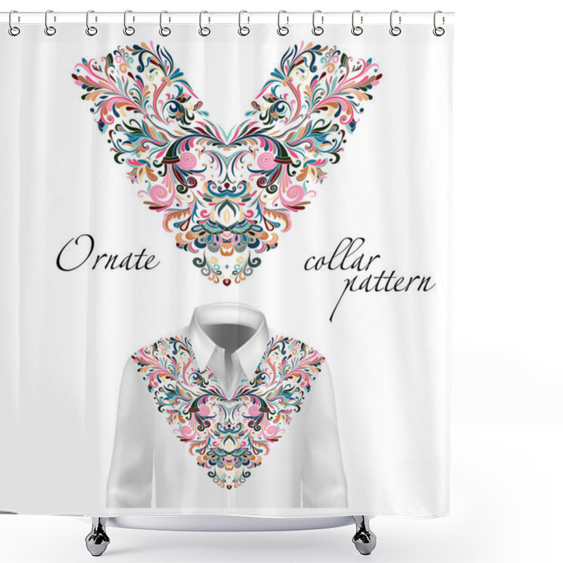 Personality  Shirt, Jacket And T-shirt Collar Pattern. Embroidery Ornament. V Neck. Vector. Colorful Shower Curtains