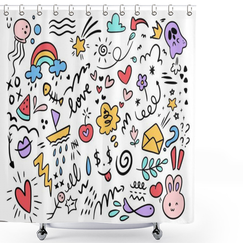 Personality  Hand Drawn Scribble Doodle Set, Childish Background Shower Curtains