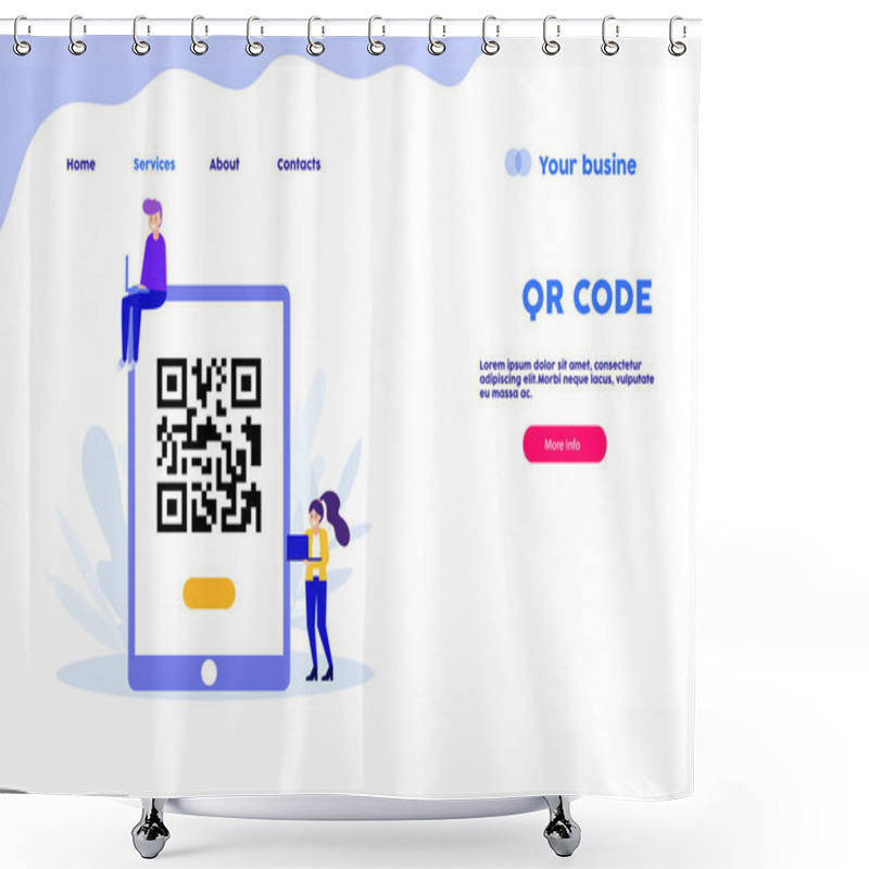 Personality  QR Code On The Gadgets Web Page.Flat Vector Illustration Isolated On White Background. Can Use For Web Banner, Infographics, Web Page. Shower Curtains